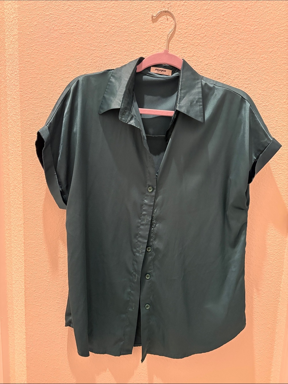 zeagoo Men's Casual Short-Sleeve Button-Down Shirt - Teal dark green